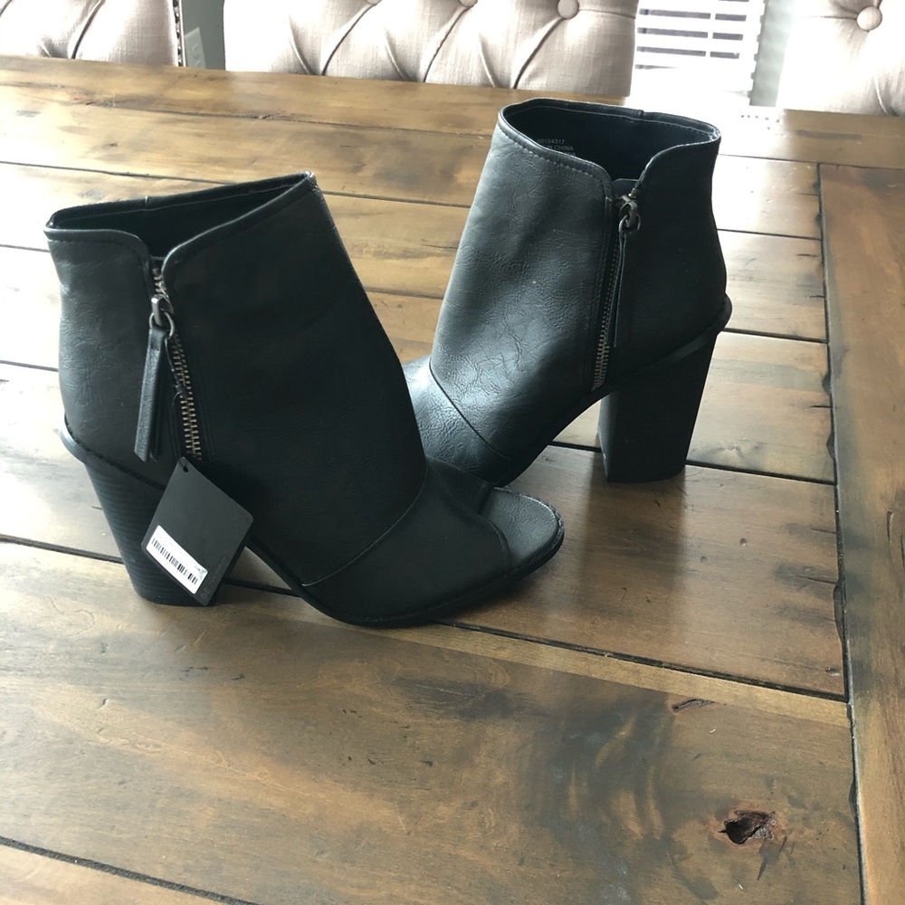 Black Faux Leather chunky booties